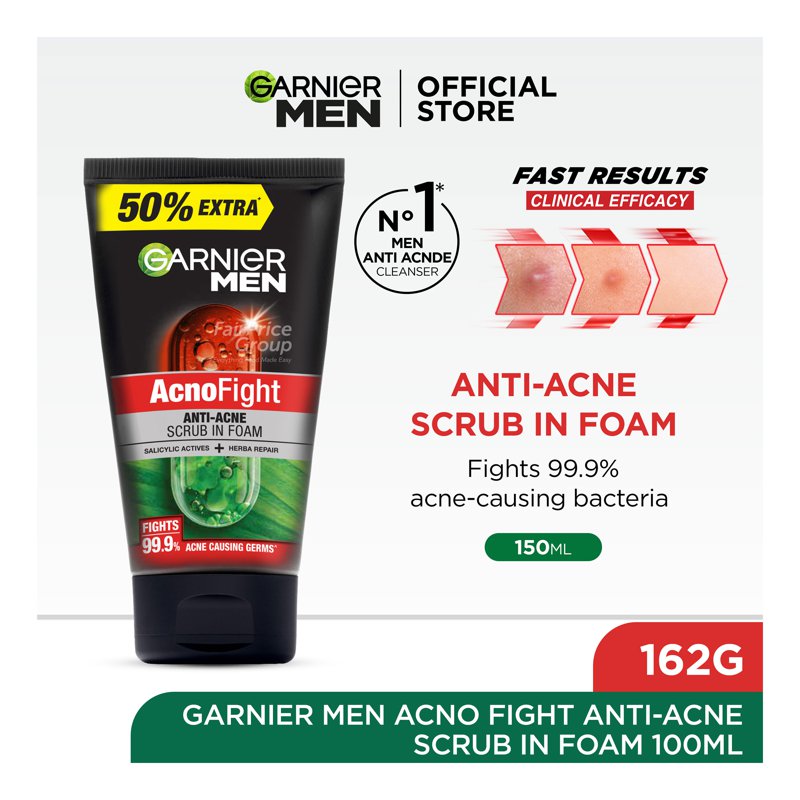 Garnier Men Acno Fight Cleanser Foam - Scrub in Foam(Anti-Acne)