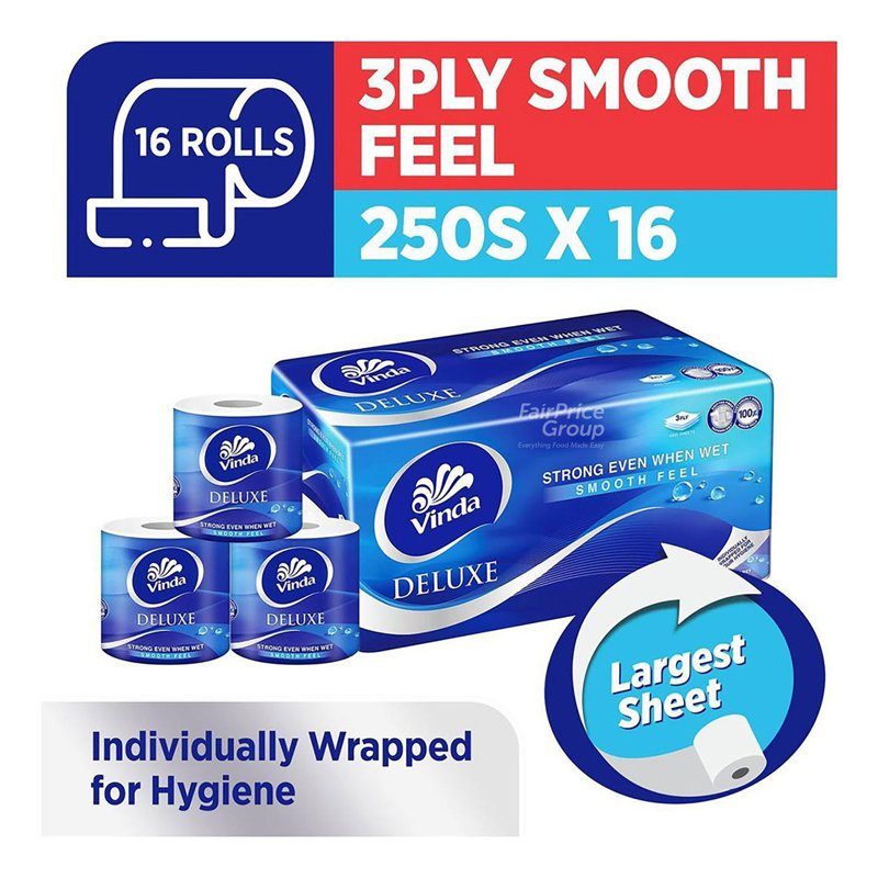 Vinda Deluxe Smooth Feel Toilet Tissue - 3 Ply 16 per pack