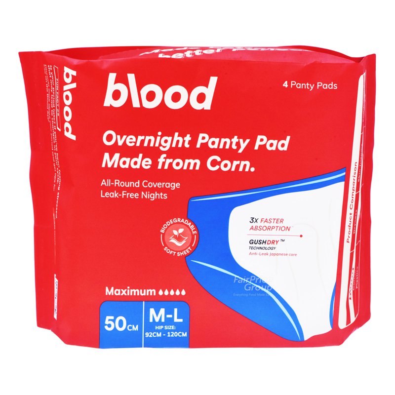 Blood Overnight Panty Pads - M-L 4 per pack