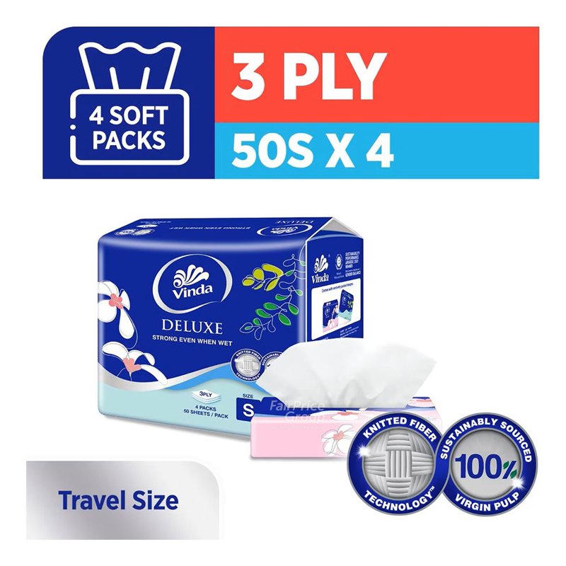 Vinda Soft Pack Tissue - 3 Ply 4 per pack