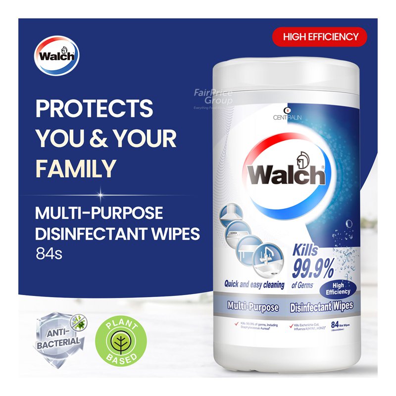 Walch Multi-Purpose Disinfectant Wipes - High Efficiency 84 per pack