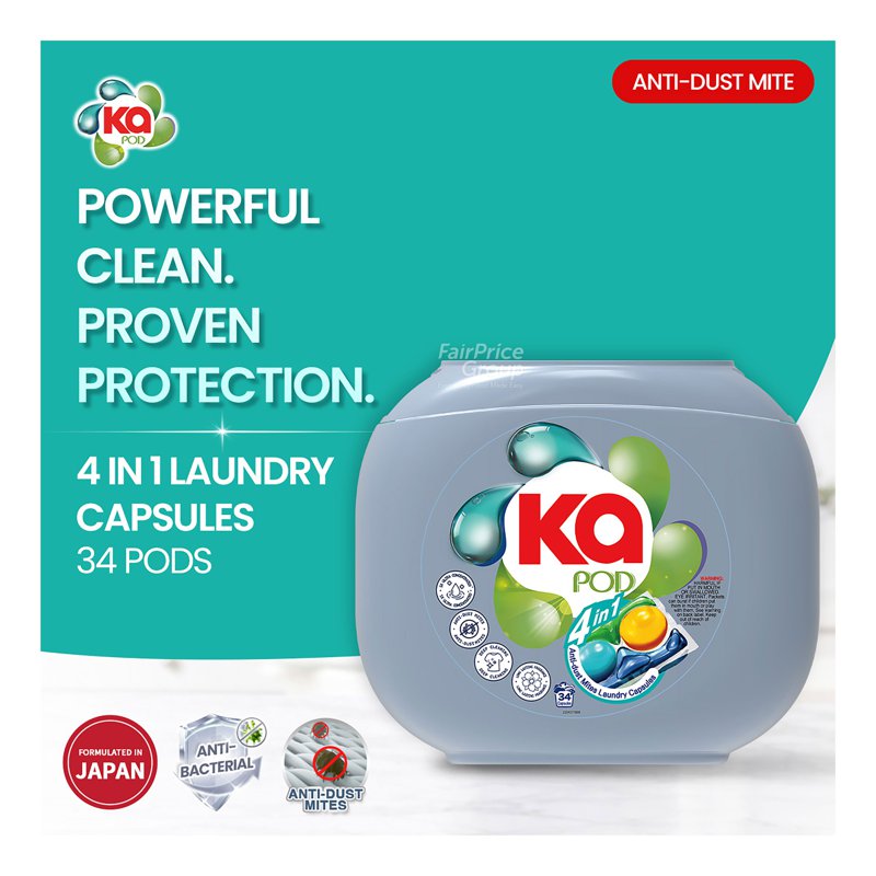 Ka 4-in-1 Laundry Capsules Detergent - Anti-Dust Mites 34 per pack