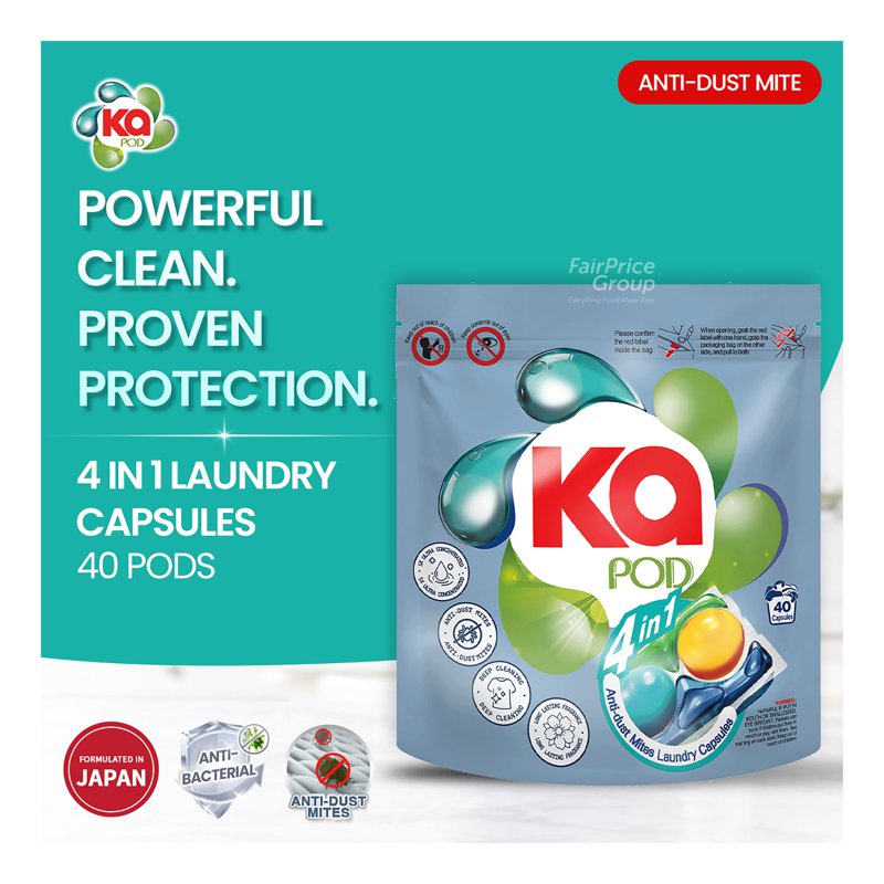 Ka 4-in-1 Laundry Capsules Detergent - Anti-Dust Mites 40 per pack