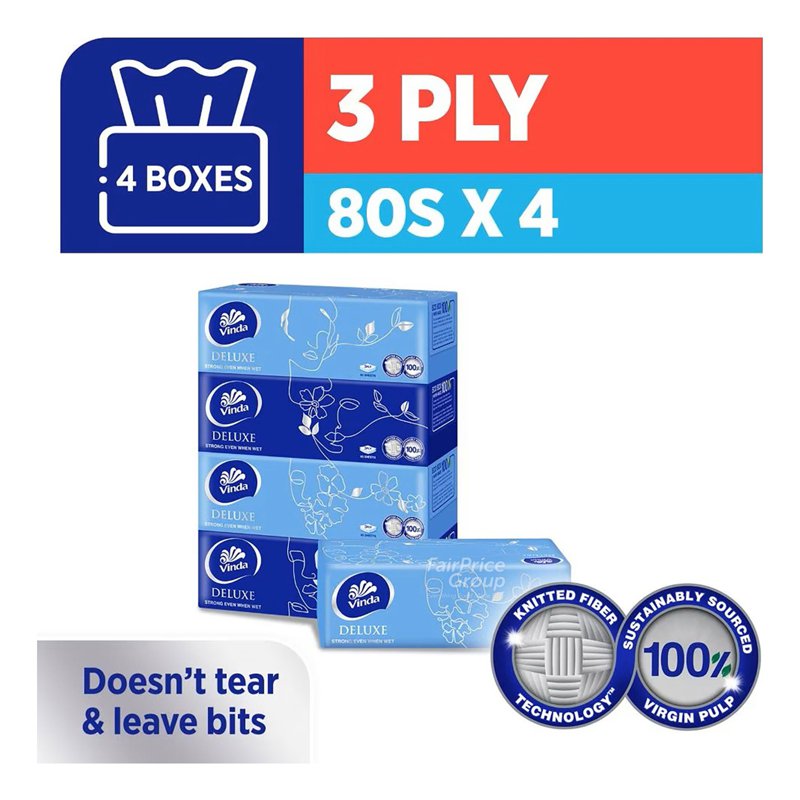 Vinda Deluxe 3-ply Facial Tissue Box 4 per pack