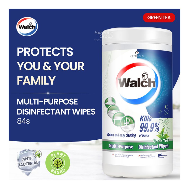 Walch Multipurpose Disinfectant Wipes - Green Tea 84 per pack