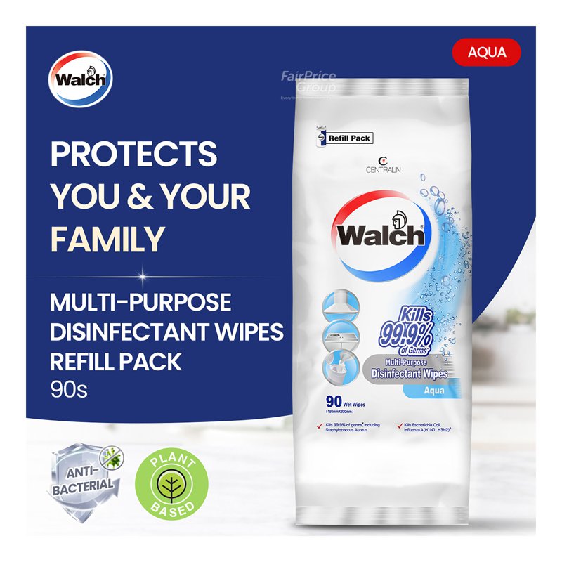 Walch Multi-Purpose Disinfectant Wipes Refill Pack - Aqua 90 per pack