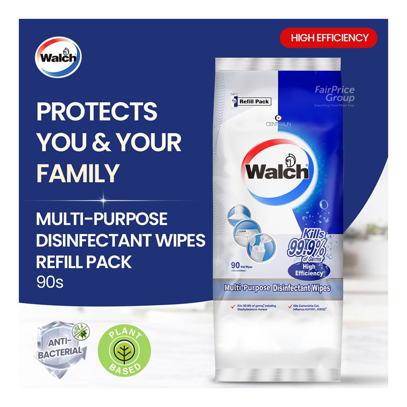 Walch Multi-Purpose Disinfectant Wipes Refill Pack - High Efficiency 90 per pack