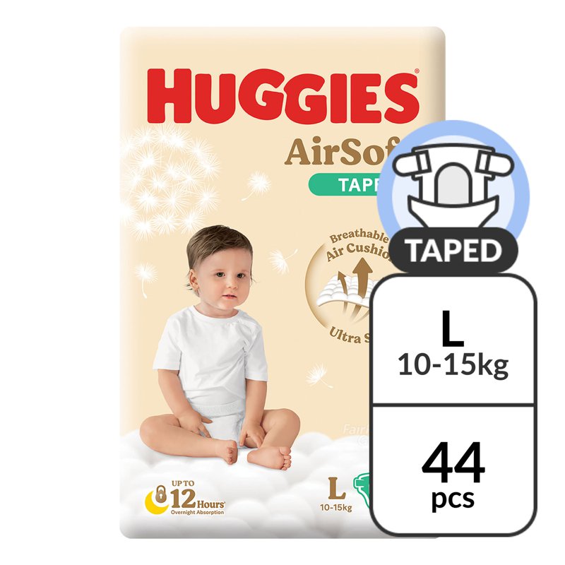 Huggies Airsoft Tape DIaper - L (10- ) 44 per pack
