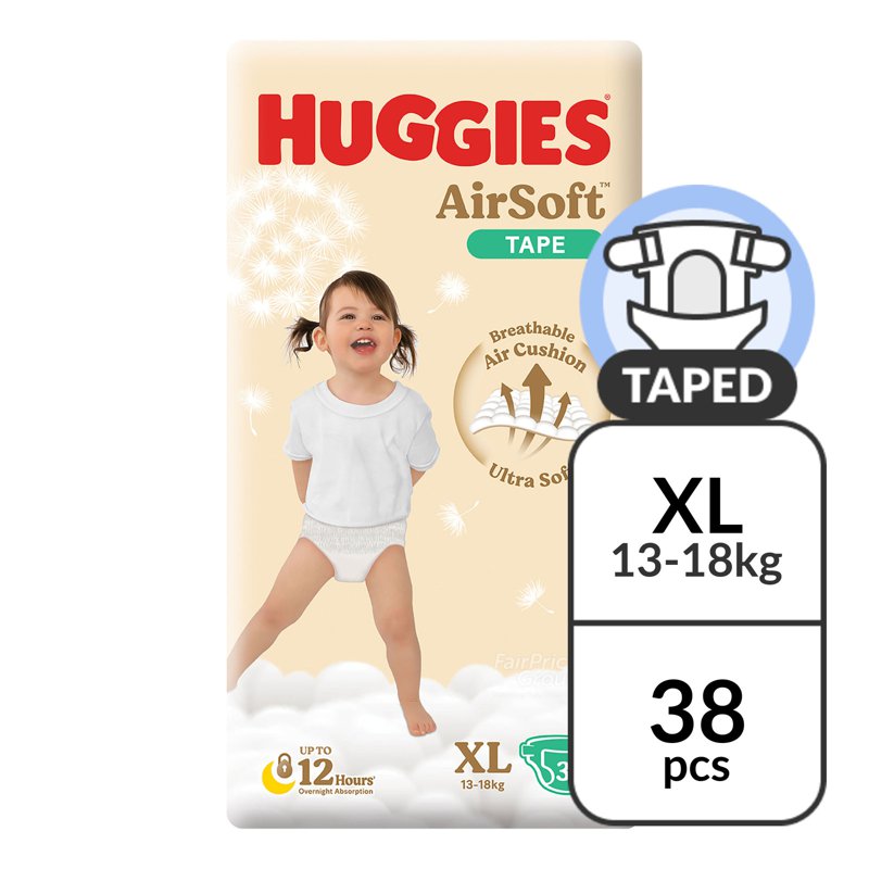 Huggies Airsoft Tape DIaper - XL (13- ) 38 per pack