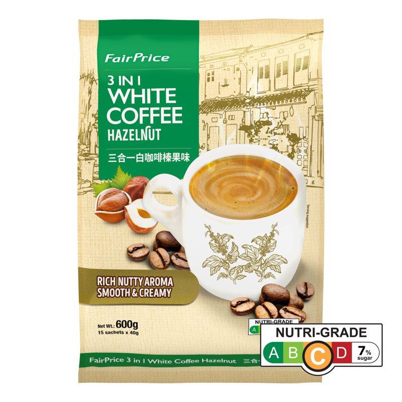 Fairprice 3-In-1 White Coffee - Hazelnut