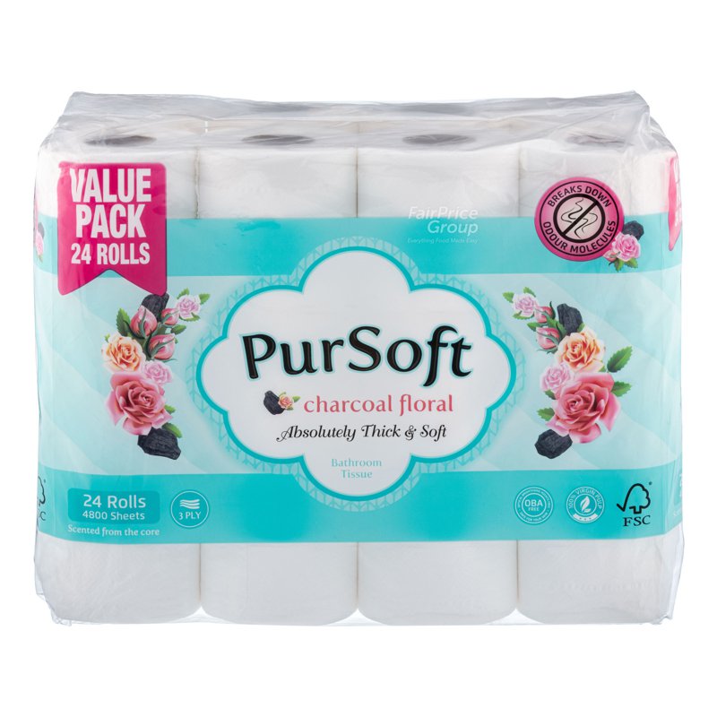 Pursoft Bathroom Tissue Pulp Charcoal Floral (3 ply) 24 x 200 per pack