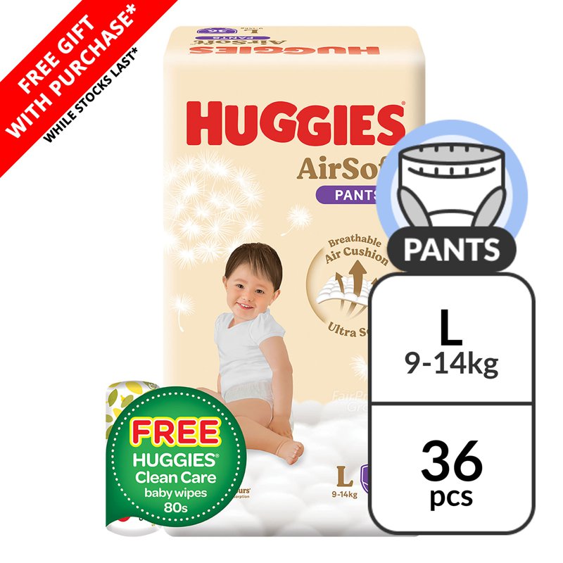 Huggies AirSoft Pants - L (9- ) + Free Baby Wipes 36 per pack
