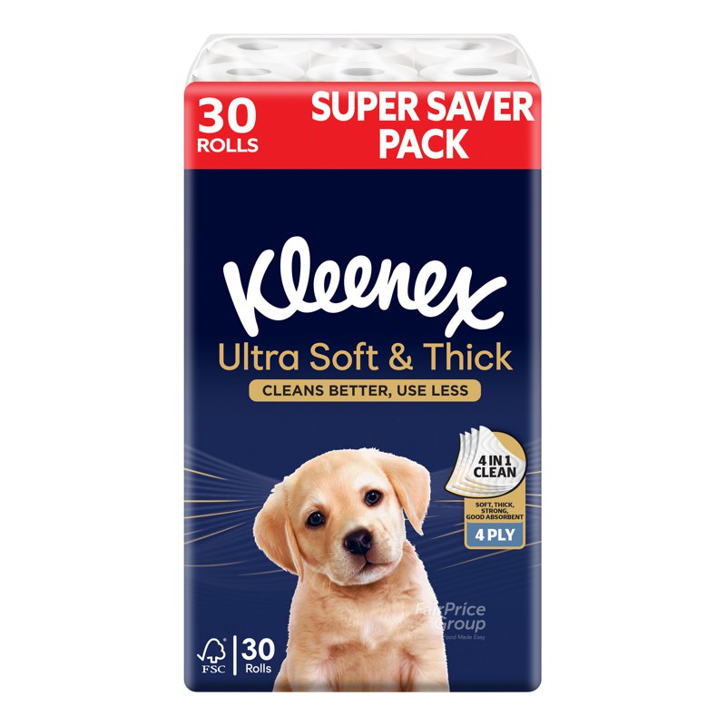 Kleenex Toilet Tissue Rolls (4 ply) + Moist Toilet Wipes 30 x 180 per pack