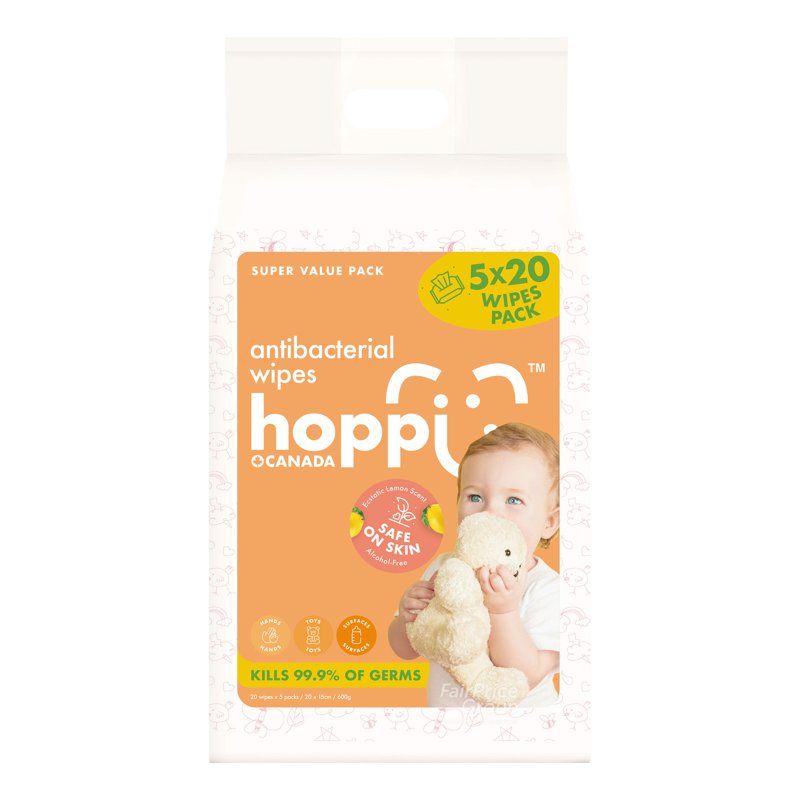 Hoppi Baby Wet Wipes - Antibacterial 5 x 20 per pack