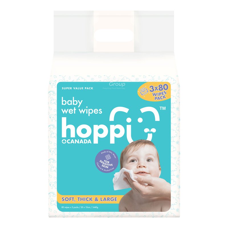 Hoppi Baby Wet Wipes 3 x 80 per pack