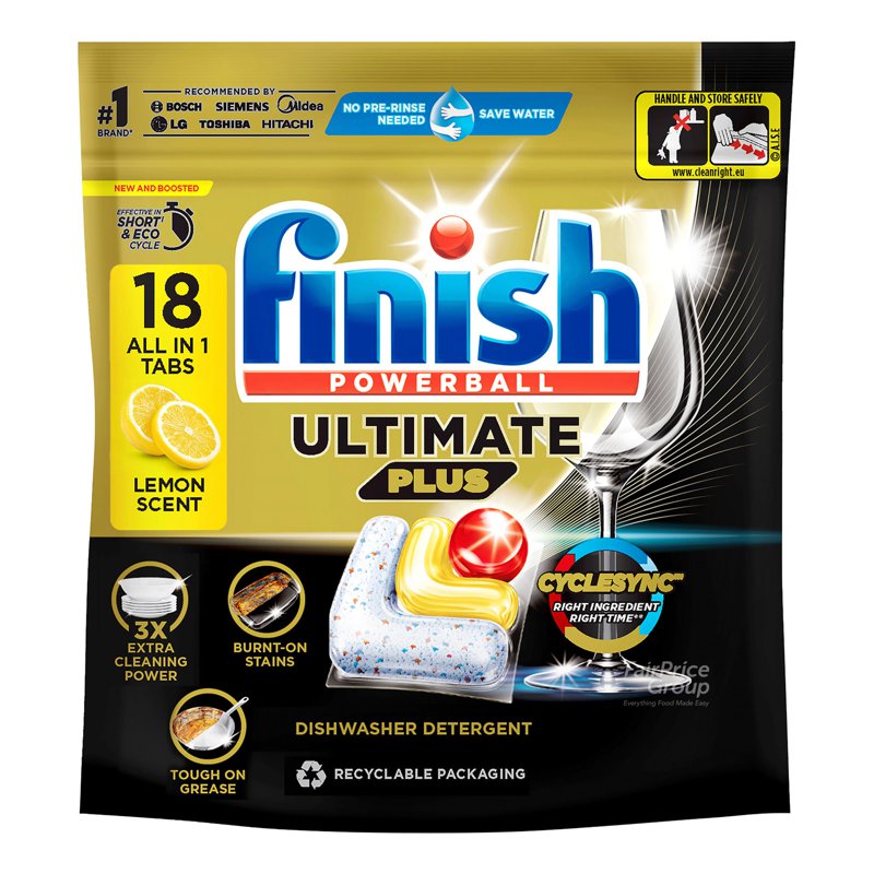 Finish Ultimate Plus Dishwasher Tablets - Lemon Sparkle 18 per pack