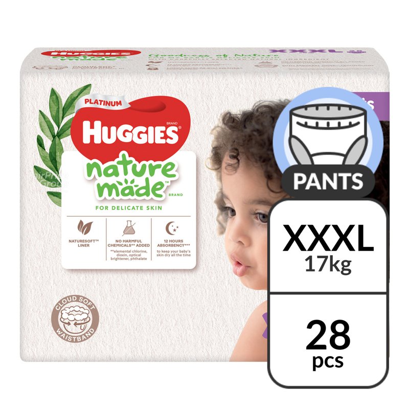 Huggies Baby Diaper Platinum Naturemade Pants - Xxxl 28 per pack