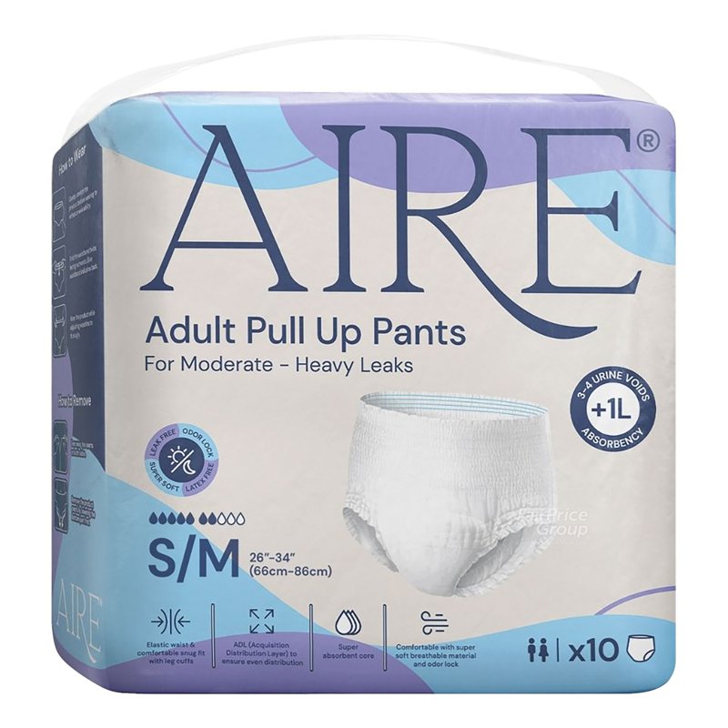AIRE Adult Pull Up Diaper Pants (Super Soft Absorbent) - S/M 10 per pack