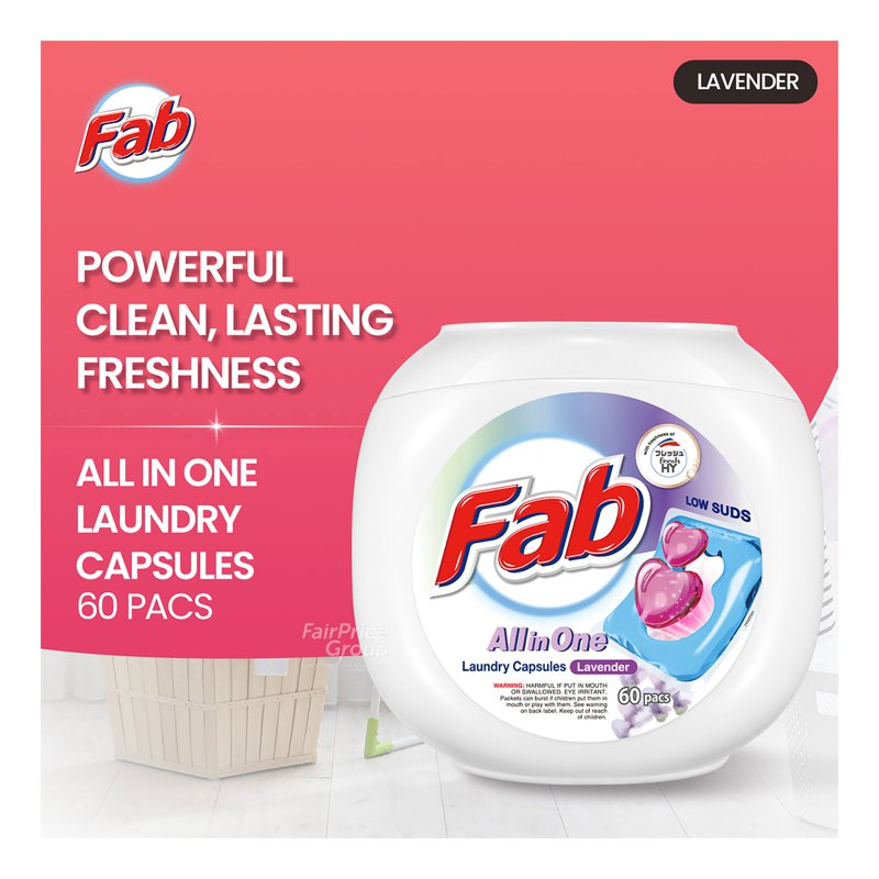 Fab All in One Low Suds Laundry Capsules - Lavender 60 per pack