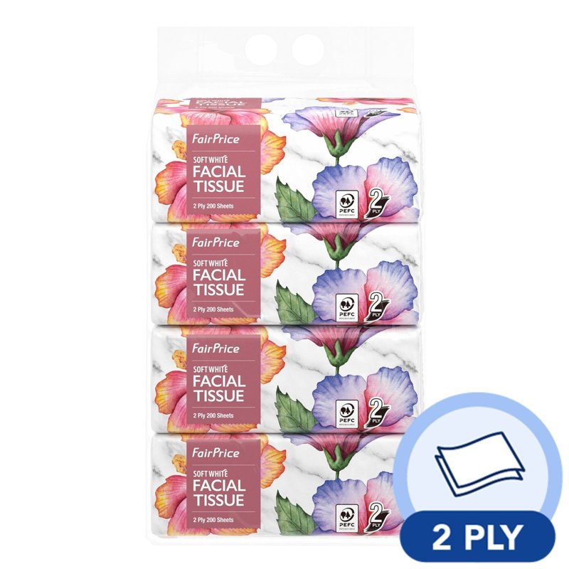 FairPrice Facial Tissue 2ply Soft Pack - Hibiscus 4 x 200 per pack