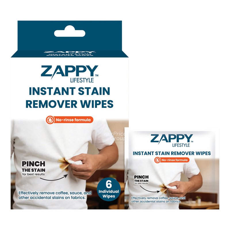 Zappy Lifestyle Instant Stain Remover Wipes 6 per pack