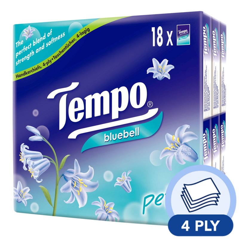 Tempo Hanky Bluebell Petit Pocket Tissue (4ply) 7 x 18 per pack
