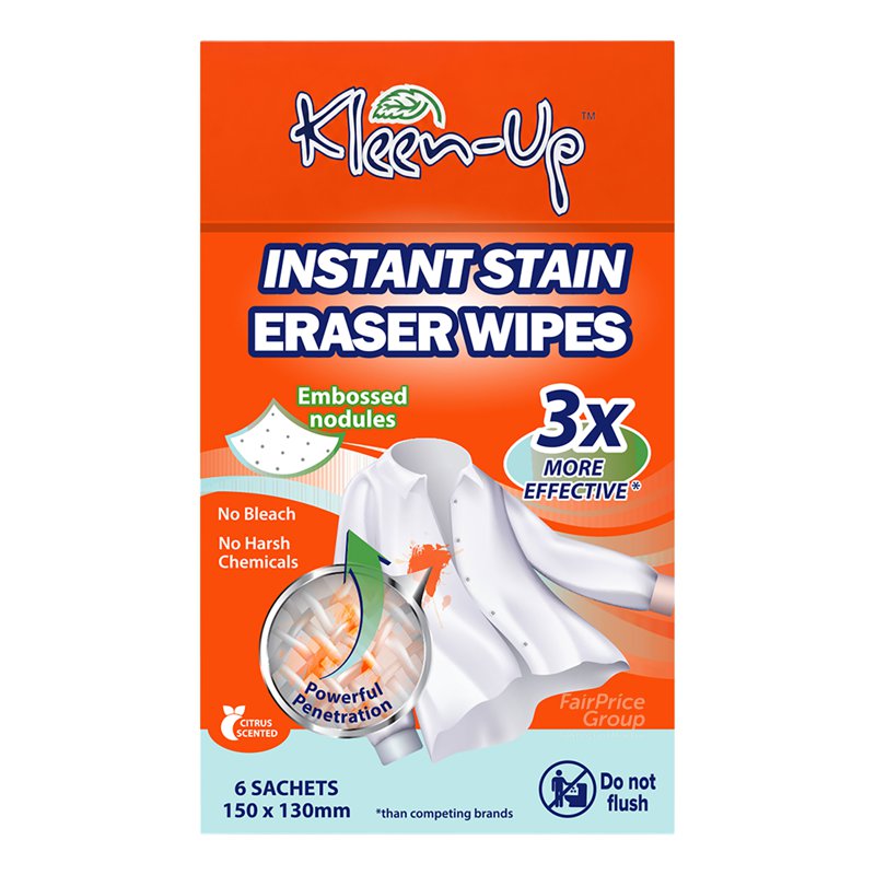Kleen-Up Instant Stain Eraser Wipes 6 per pack