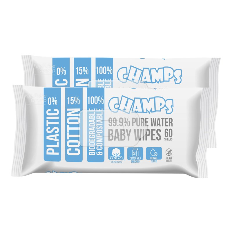 Champs Baby Wipes - 99.9% Pure Water 2 x 60 per pack