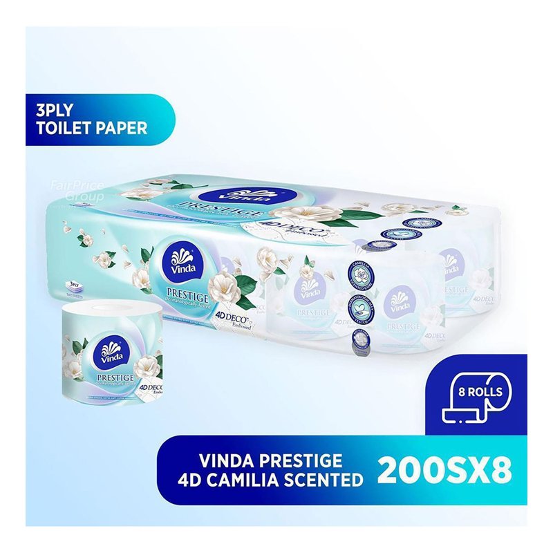 Vinda Prestige Bathroom Tissue - 4D Emboss Camellia (3ply) 8 x 200 per pack