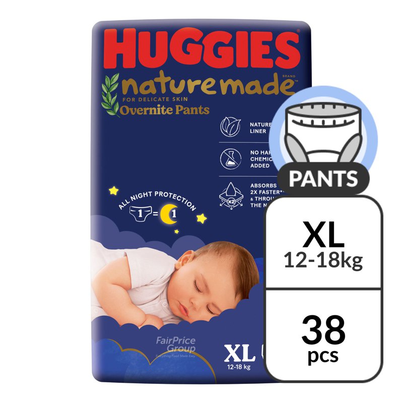 Huggies Baby Diaper Naturemade Overnite Pants - XL (12- ) 38 per pack