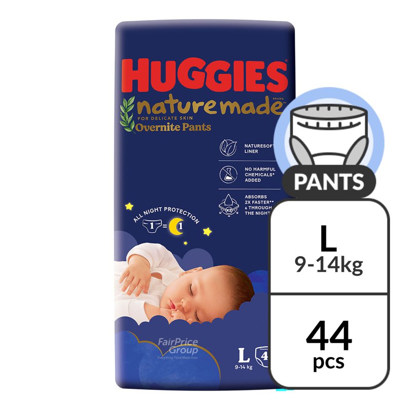 Huggies Baby Diaper Naturemade Overnite Pants - L (9- ) 44 per pack