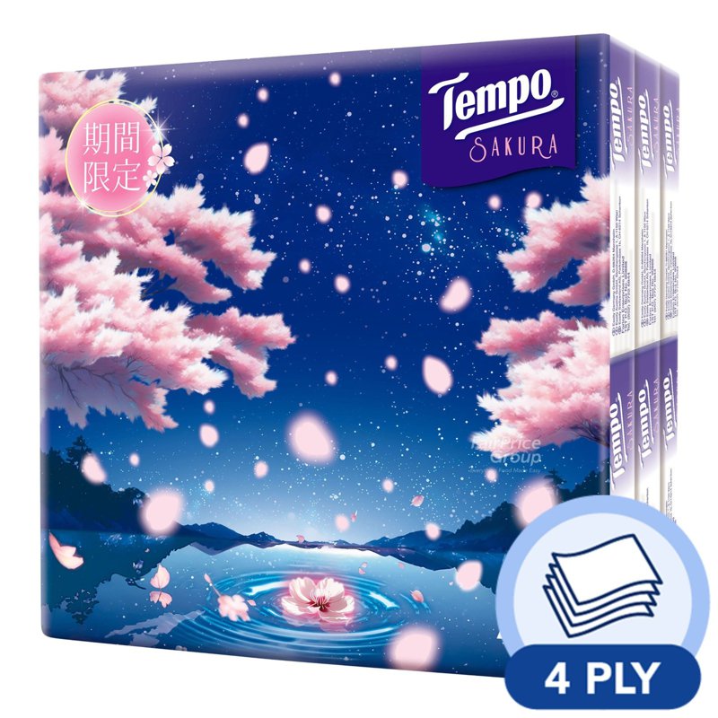 Tempo Hanky Sakura Petit Pocket Tissue (4ply) 7 x 18 per pack