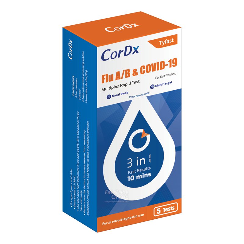 Tyfast Cordx Flu A/B & Covid-19 Multiplex Rapid Test 5 per pack