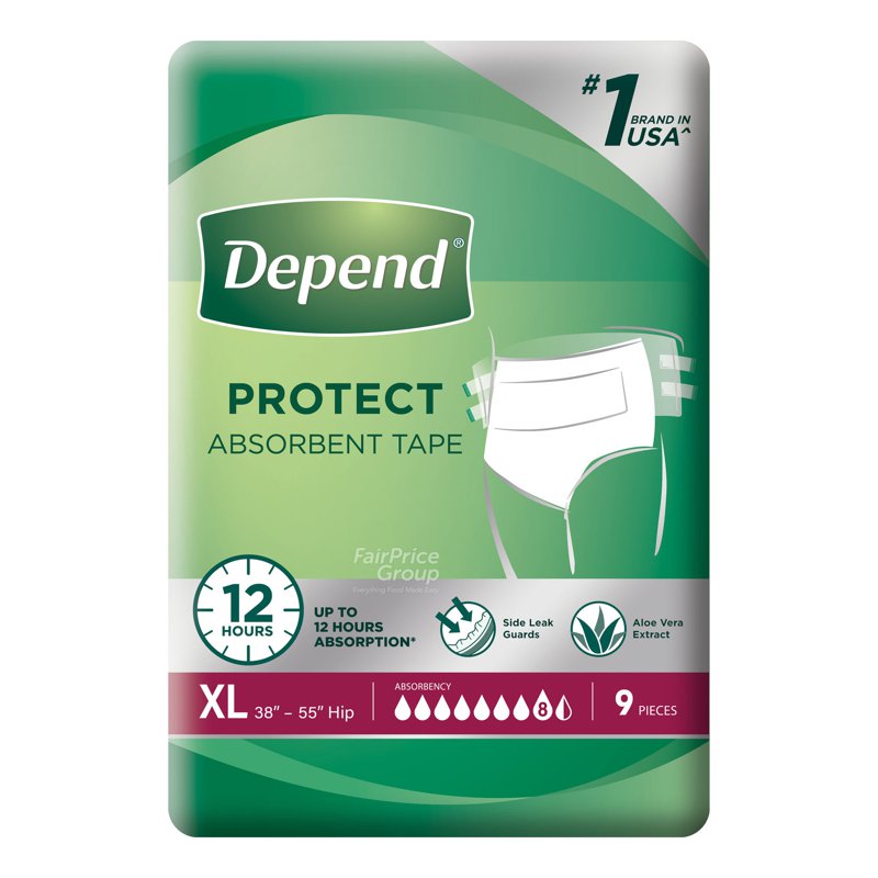 Depend Protect Absorbent Unisex Adult Diaper Tape - XL 9 per pack