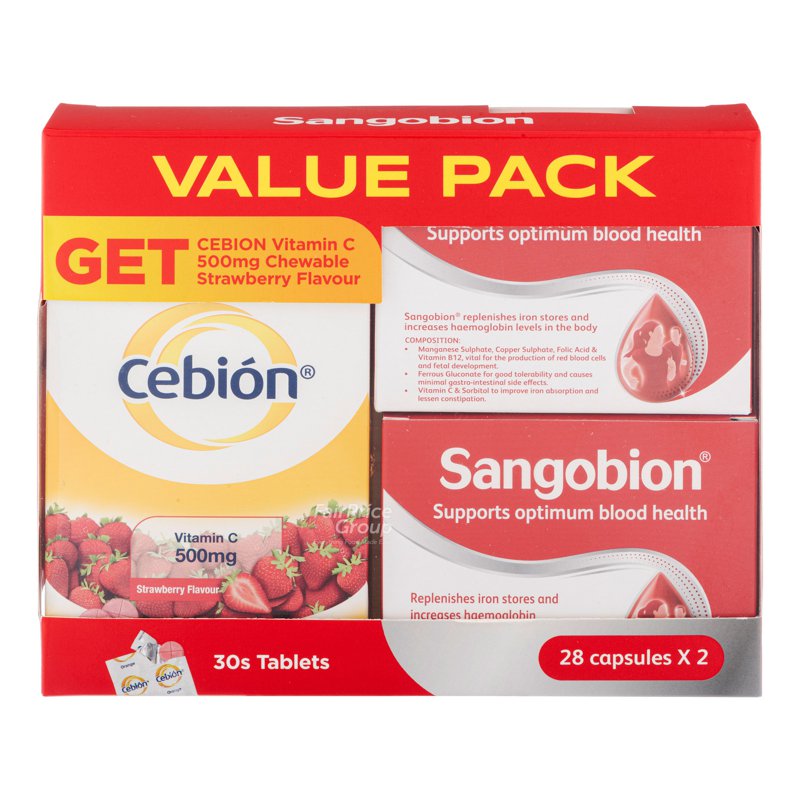 Sangobion Iron Supplements + Cebion Vitamin C Orange Bundle 1 per pack