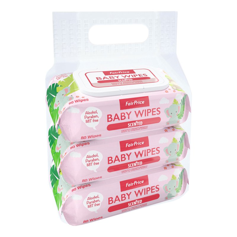 FairPrice Baby Wipes with Lid - Scented 3 x 80 per pack