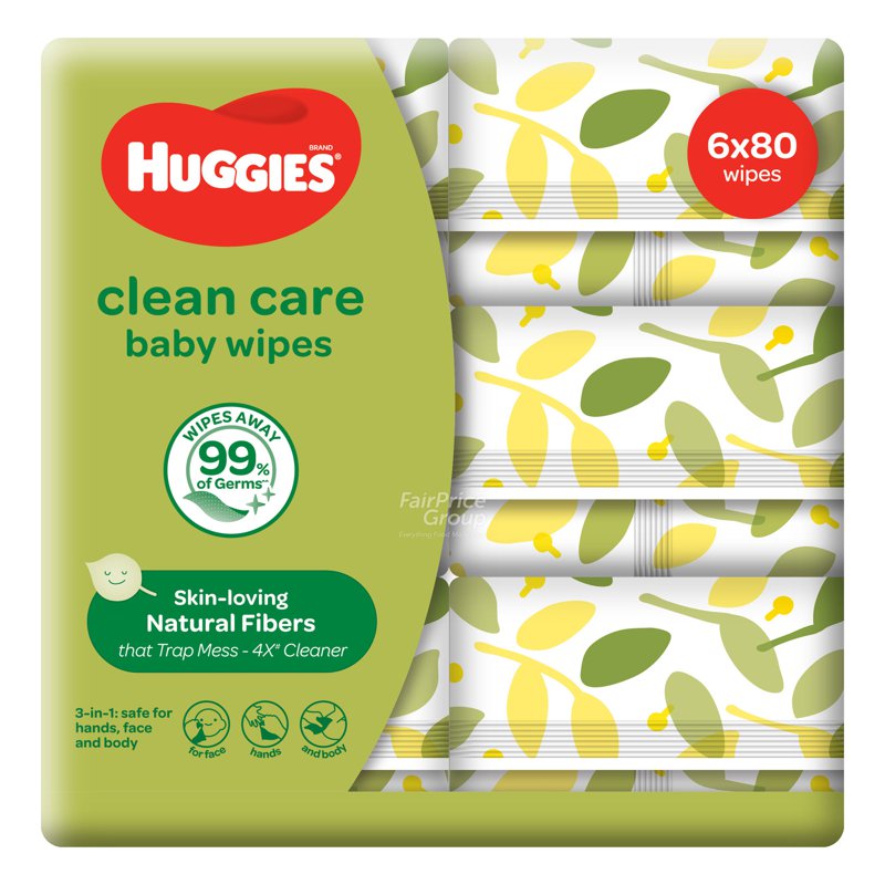 Huggies Baby Wet Wipes - Clean Care (Value Pack) 6 x 80 per pack