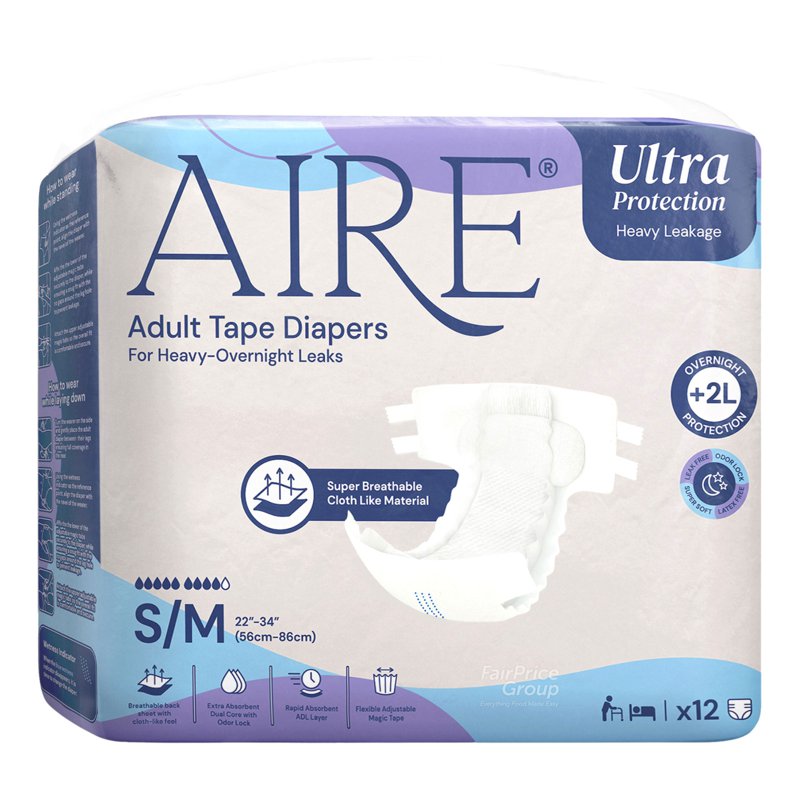AIRE Ultra Protection Adult Tape Diapers - S/M 12 per pack
