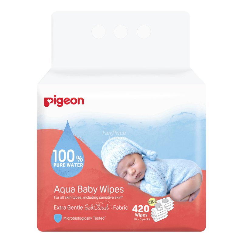 Pigeon Aqua Baby Wipes - Hard Lid Cover 6 x 70 per pack