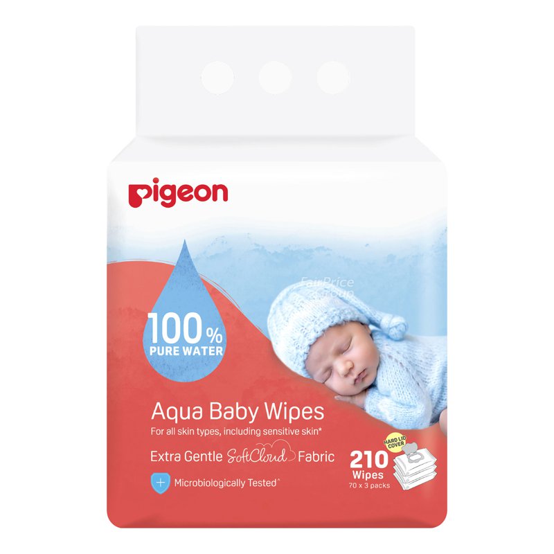 Pigeon Aqua Baby Wipes - Hard Lid Cover 3 x 70 per pack