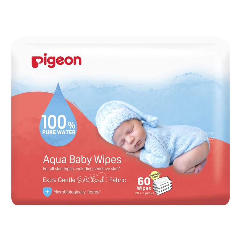 Pigeon Aqua Baby Wipes - Resealable Label 3 x 20 per pack