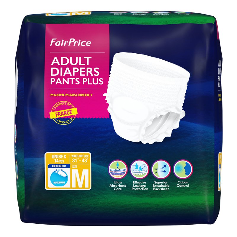 FairPrice Unisex Adult Diapers Pants Plus - M 14 per pack