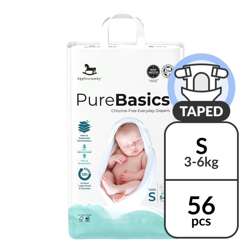 Applecrumby Pure Basics Tape Diaper - S 56 per pack