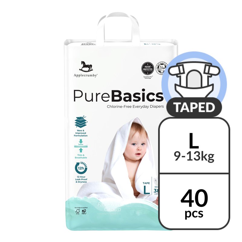 Applecrumby Pure Basics Tape Diaper - L 40 per pack