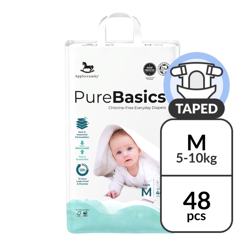 Applecrumby Pure Basics Tape Diaper - M 48 per pack