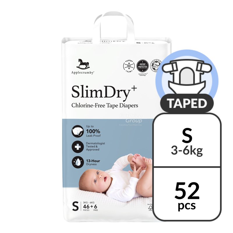Applecrumby Slimdry+ Tape Diapers - S 52 per pack