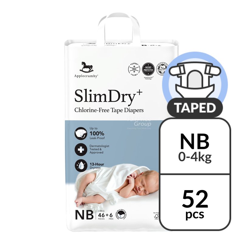 Applecrumby Slimdry+ Tape Diapers - New Born 52 per pack