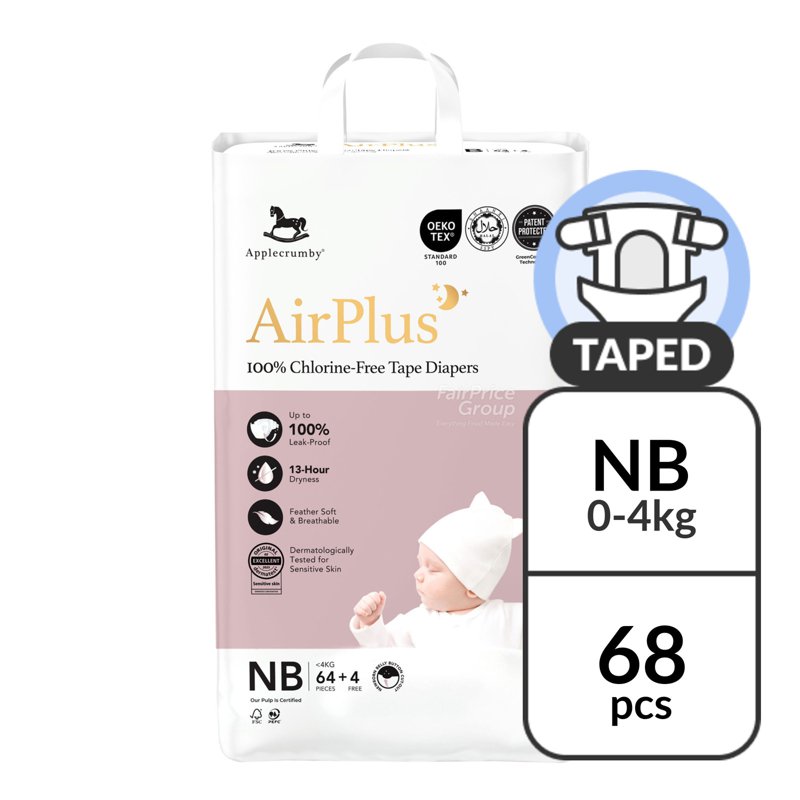 Applecrumby Air Plus Tape Diapers - New Born 68 per pack