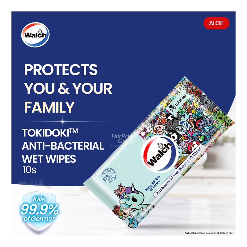Walch Tokidoki Antibacterial Wet Wipes - Aloe 10 per pack