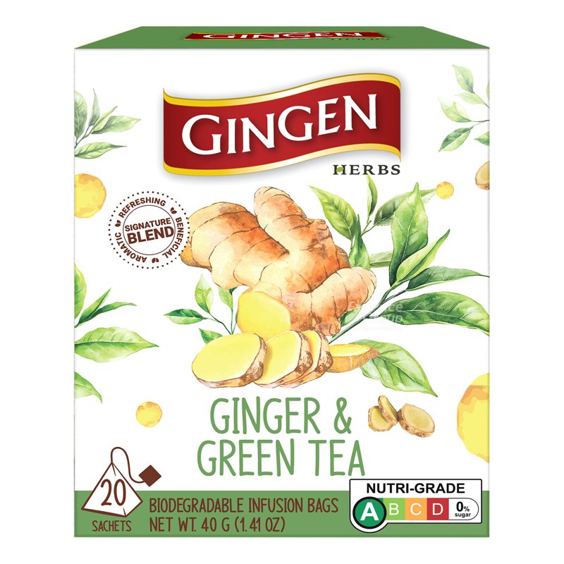 Gingen Infusion Tea Bags - Ginger & Green Tea 20 per pack